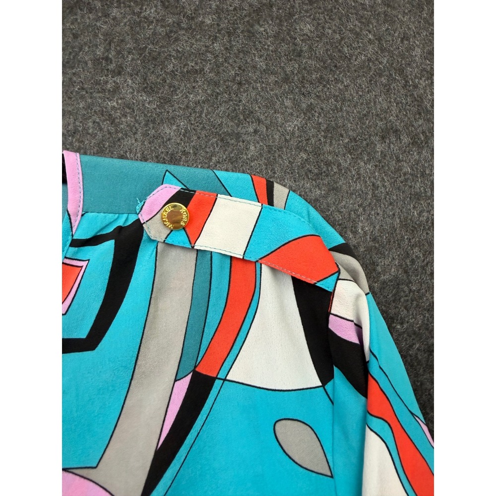 Michael Michael Kors Abstract Geometric Print Button Down Blouse Turquoise L - Picture 4 of 9